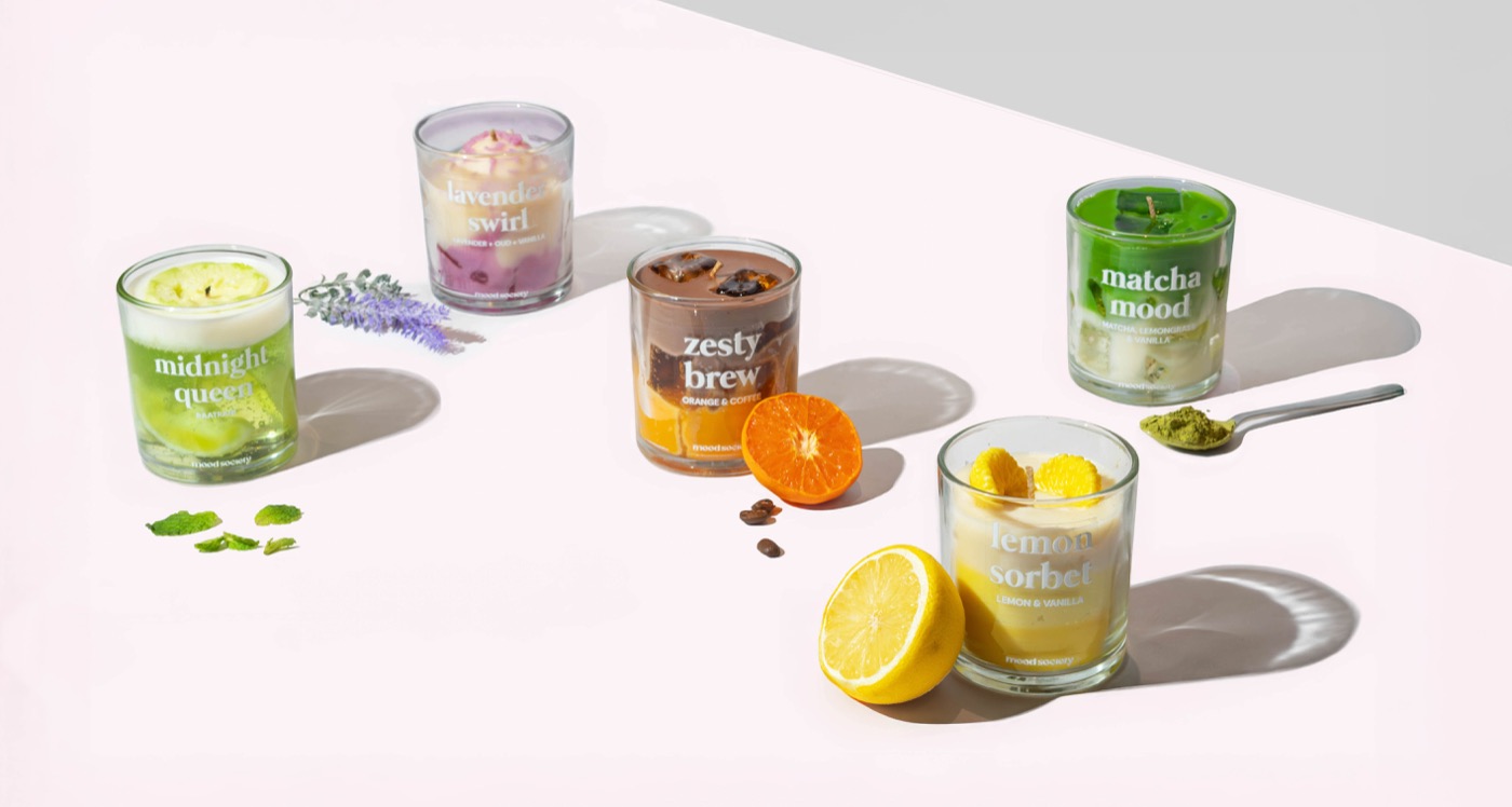 Mood Society candles, white background photo